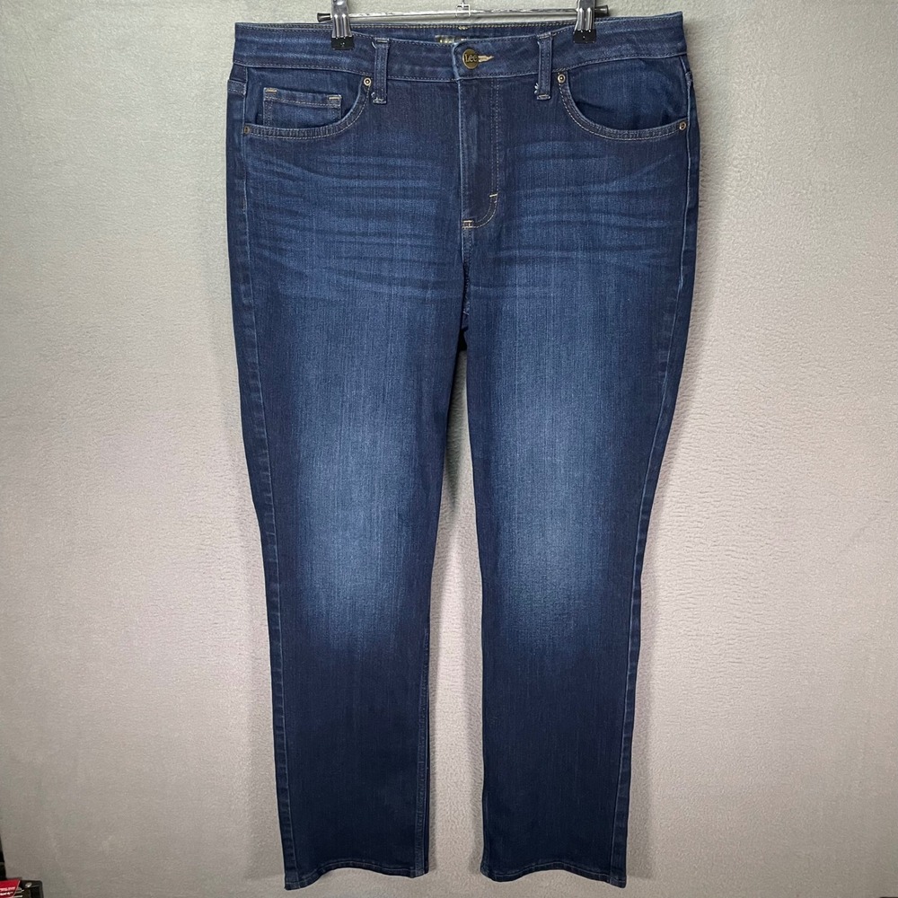 Lee Women's Jeans 14 Long Blue Straight Leg‎ Mid Rise Stretch Denim Pants